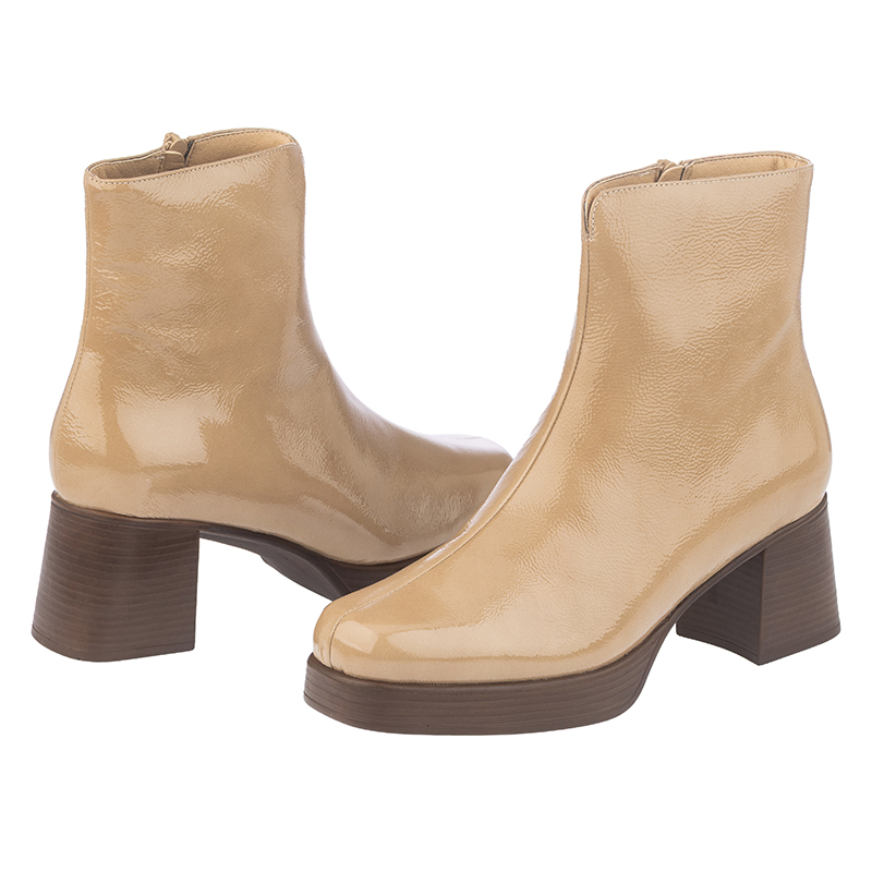 Удобни дамски боти на ток PSB 255501 LACK CAMEL