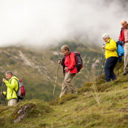 Възрастни хора на планински туризъм
